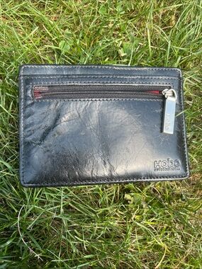 HOBO Black Leather Zip Card Holder with Branded Pull
